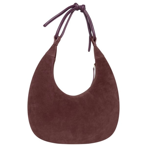 Barneys Originals Crescent Burgundy Suede Bag with Leather Tie Strap