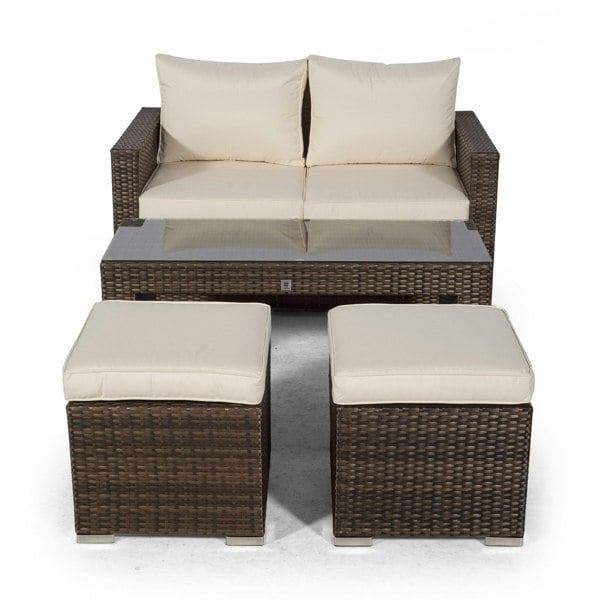 Giardino Sydney Rattan 2 Seater Sofa Set with Coffee Table and 2 Stools