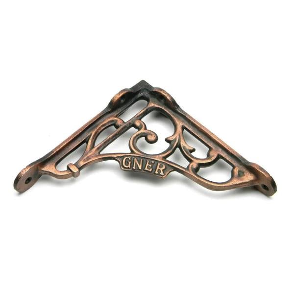 Pair of Antique Cast Iron GNER Shelf Brackets in a Copper Finish - 130mm x 130mm 