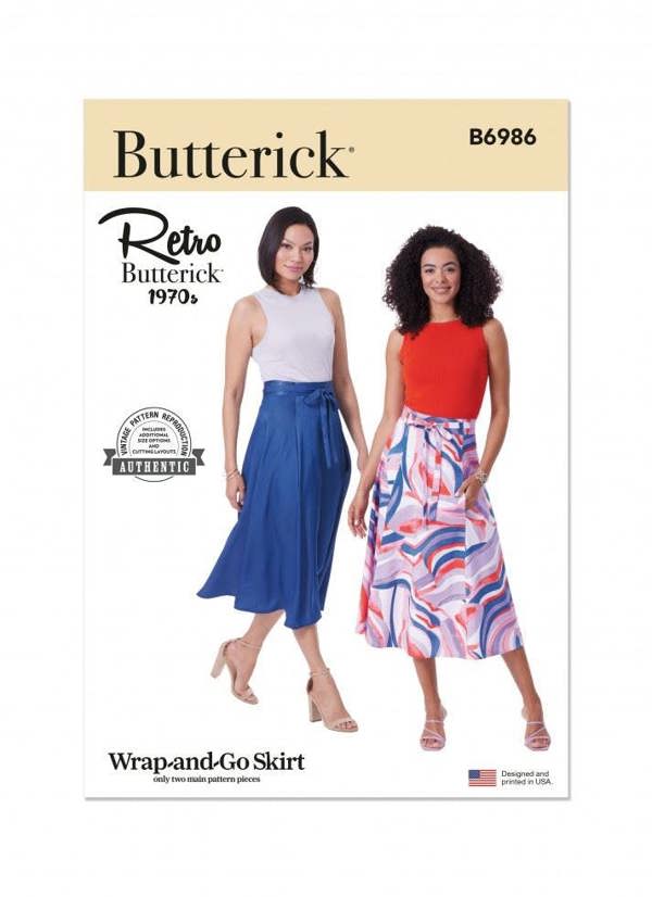 Butterick Sewing Pattern 6986, Skirts, Vintage Style for Women, A (XS-S-M-L) - Easy