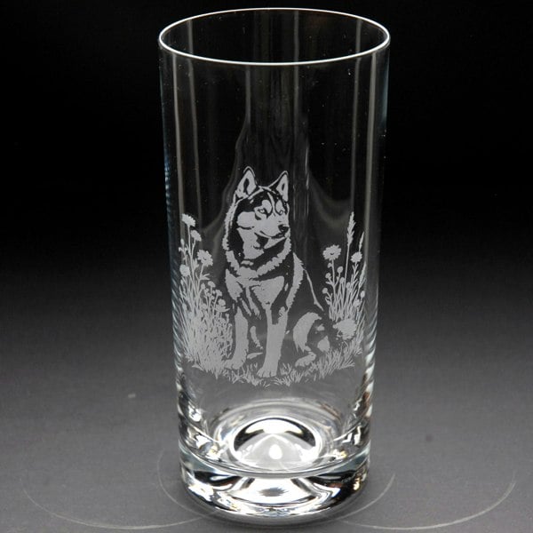 Glyptic Glass Art Siberian Husky Dog Highball Glass - Hand Etched/Engraved Gift