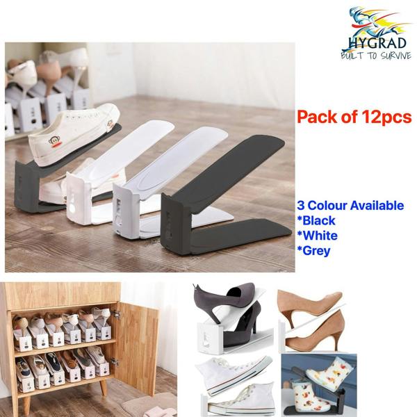 HYGRAD BUILT TO SURVIVE HYGRAD® Pack Of 12 Adjustable Shoe Slots, Shoe Rack Organiser Slots For Space Saving & Shoes Organiser Black, White, Grey