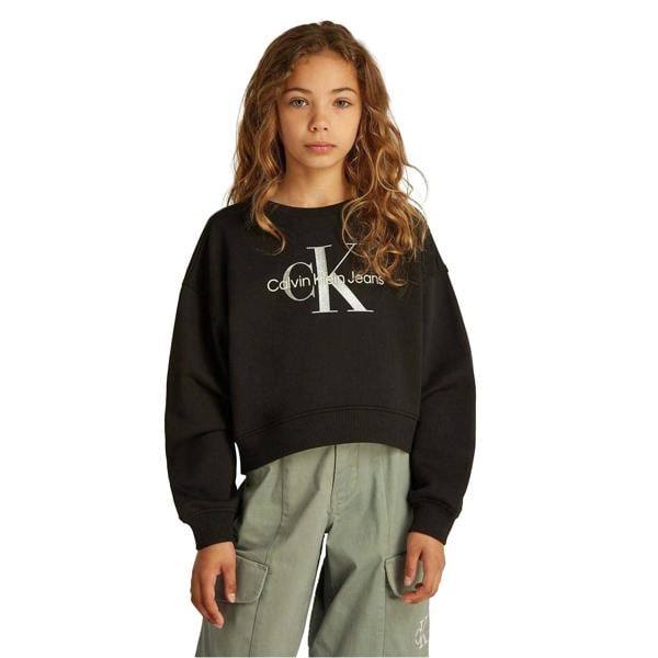 Calvin Klein Girls Jeans Ribbed Long-Sleeved Sweatshirt - Black - 