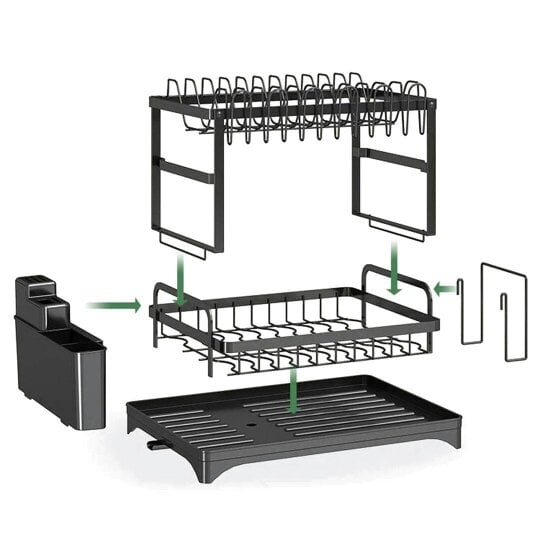 Havendro 2 TIER KITCHEN SINK DISH DRAINER RACK WITH DRIP TRAY CUTLERY HOLDER PLATE RACK