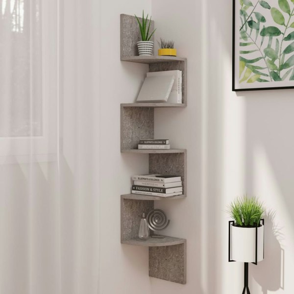 Berkfield Wall Corner Shelf Concrete Grey 19x19x123 cm Engineered Wood
