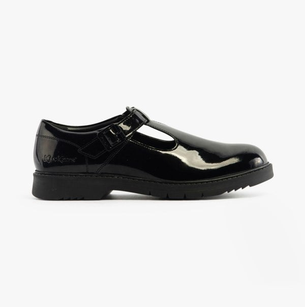 Kickers 117221 FINLEY T BAR Girls School Shoes Black Patent