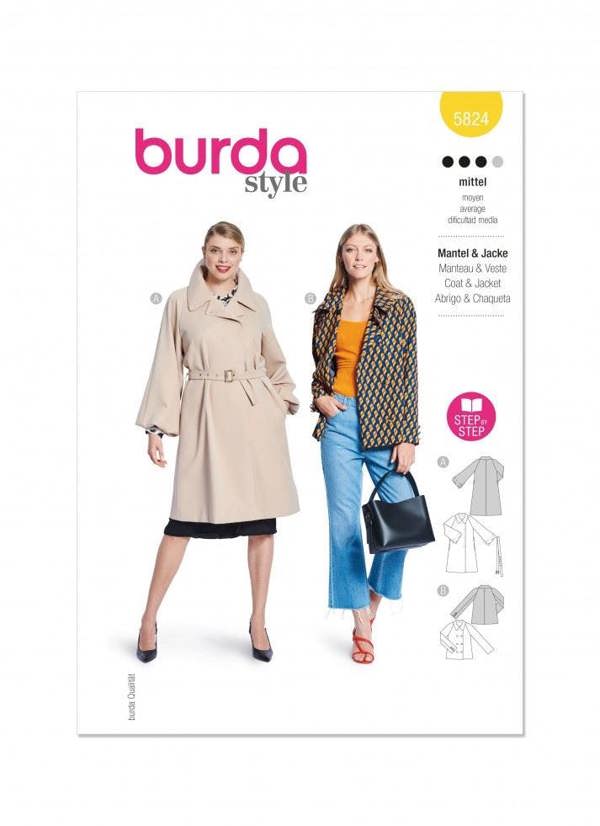Burda Sewing Pattern 5824 Coats and Jackets For Women, 10-20 (36-46) - Intermediate