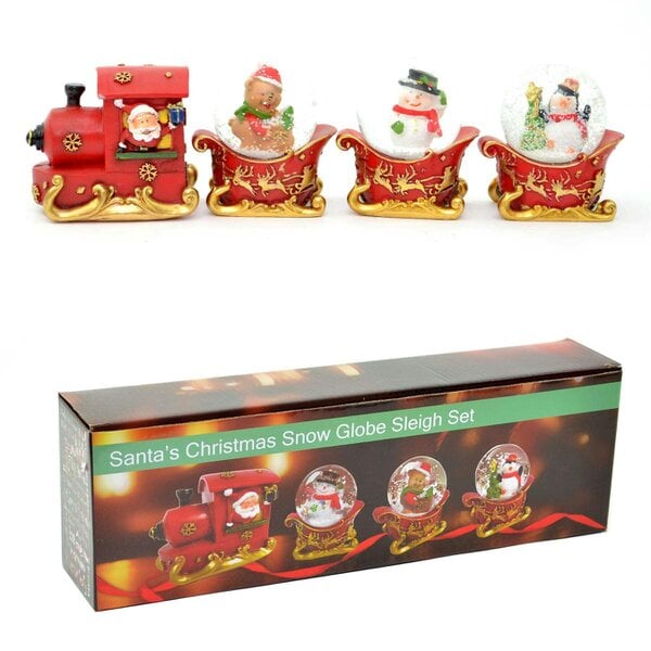 Shatchi Christmas Snow Globe Train Set with Santa, Sleigh and Festive Figures for Shelf or Mantel Display