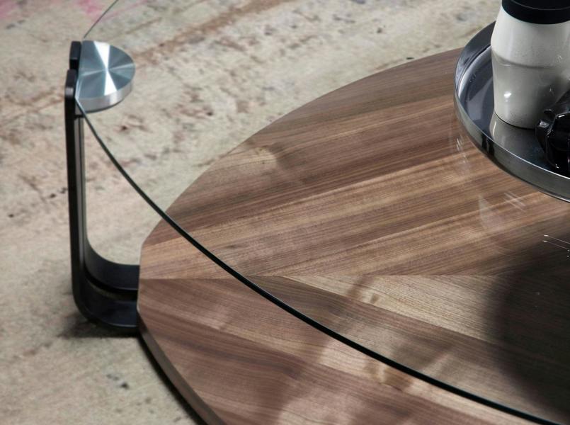 Angel Cerdá Triangular Coffee Table Triangular Tempered Glass, Black Steel and Walnut 2055