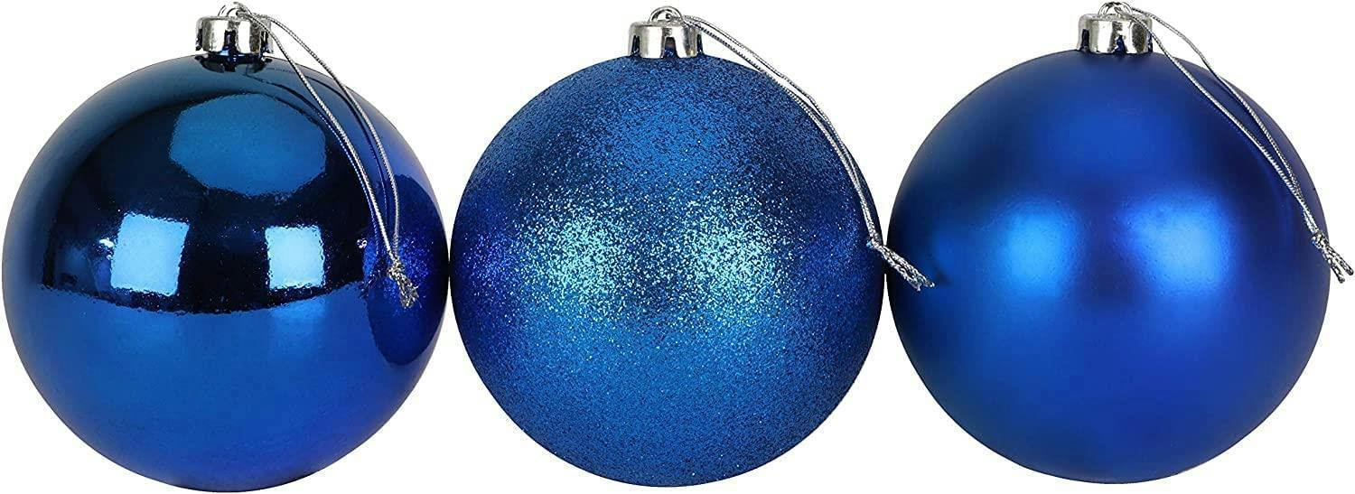 Shatchi 15cm Christmas Baubles Shatterproof Blue Tree Decorations Pack of 3