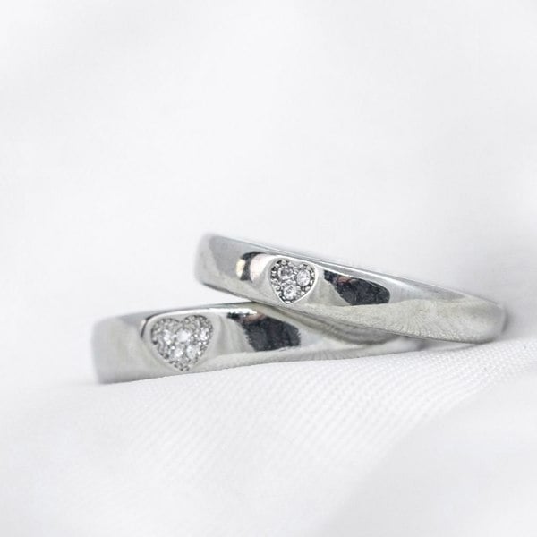 Silver Couple Heart Promise Ring Set