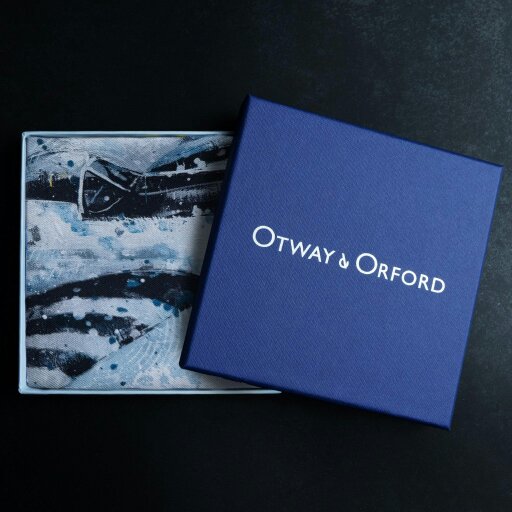 Otway & Orford 'American Patrol' WW2 fighters silk pocket square in blue & white (42 x 42cm)