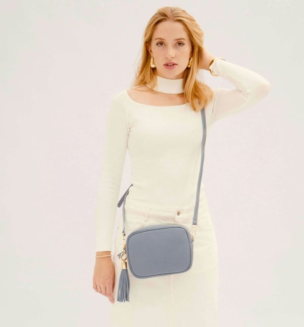 Apatchy London The Tassel Leather Crossbody Bag - Denim Blue