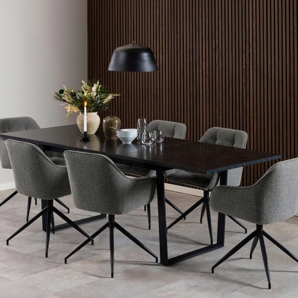 Furniture To Go Amble Extending Dining Table with Black Marble Melamine Top & Black Legs 160-220