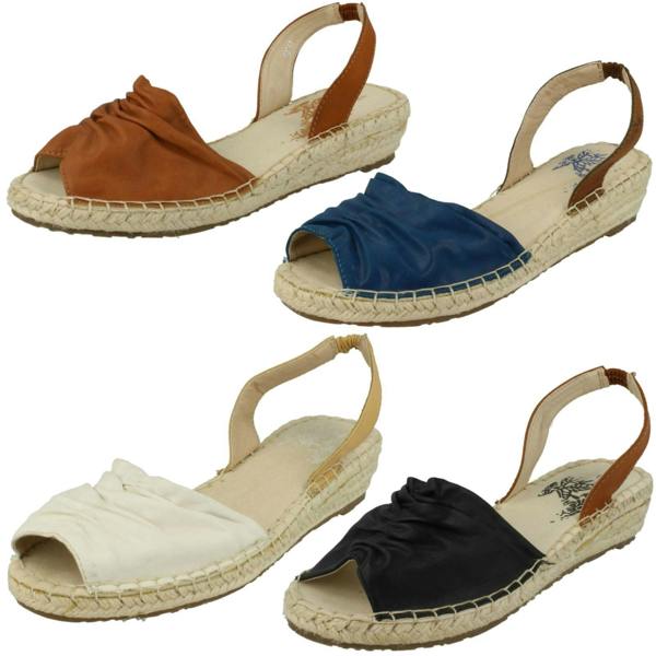 Ladies Flowers Wedge Heel Slingback Ruched Vamp Sandals