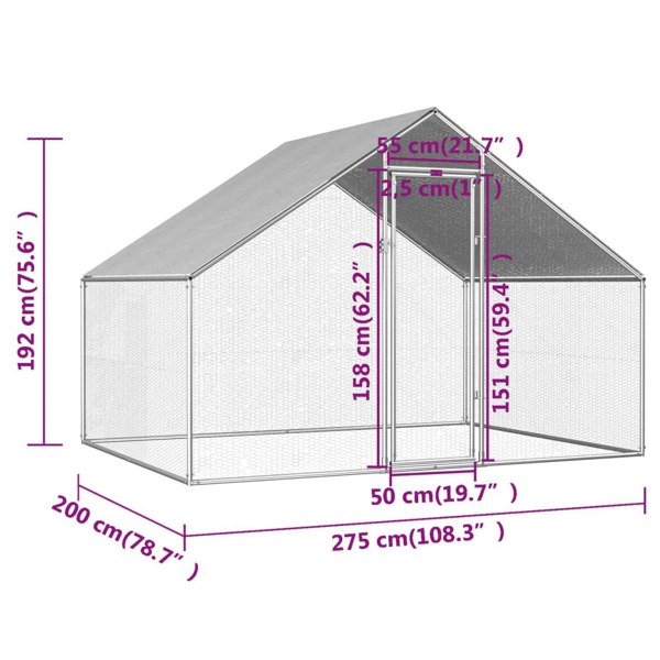 Berkfield Outdoor Chicken Cage 2.75x2x1.92 m Galvanised Steel