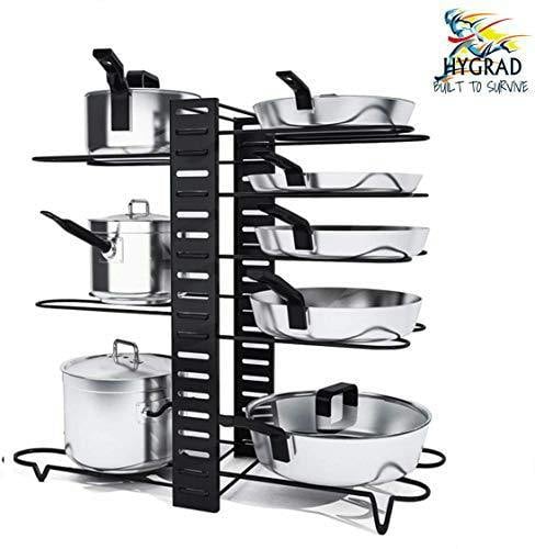 HYGRAD BUILT TO SURVIVE HYGRAD® 8 Tier Organising Rack for Pots & Pans 8 Tier Metal Cupboard & Cabinet Organiser for Cutlery & Pans