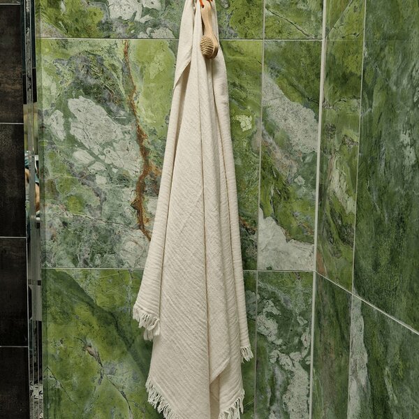 Cotton and Olive Thea Linen Double-Layered Turkish Bath Sheet, Natural