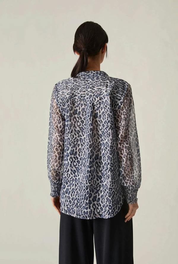 James Lakeland Blue Leopard Print Blouse