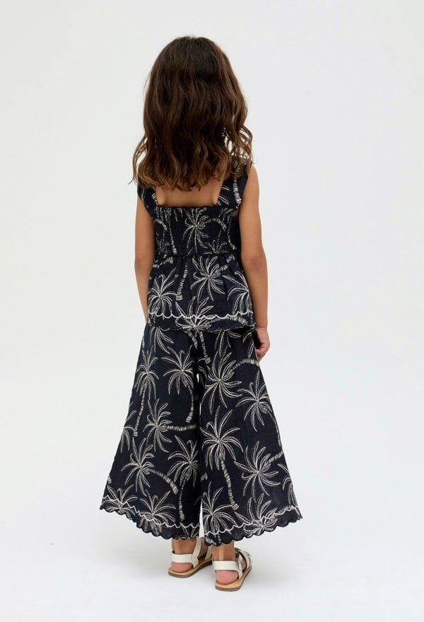 Kids Sia Shirred Floral Print Co-Ord top and trouser Set In Black - image 6