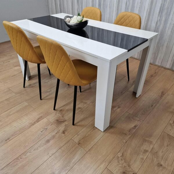 Kosy Koala Dining Table Set White And Black Table With 4 Mustard Gem Chairs Dining Room Furniture