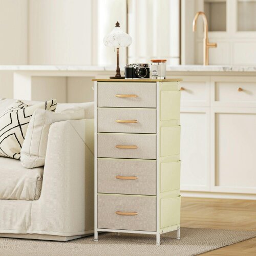 Wyld Haus Batoro Fabric And Metal Beige 5 Drawer Storage Chest