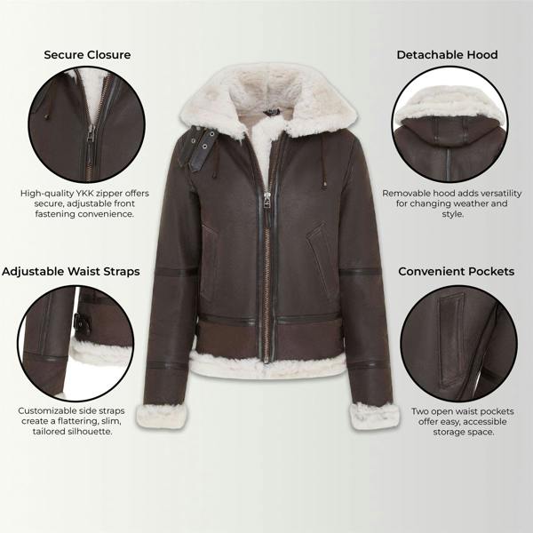 Infinity Leather Womens Hooded Sheepskin Flying Leather Jacket-Palermo