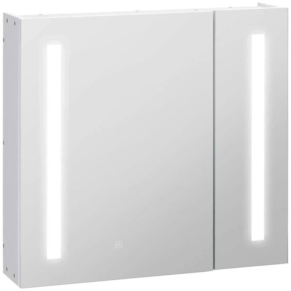 White LED illuminated mirrored bathroom cabinet with vertical light bars, door closed