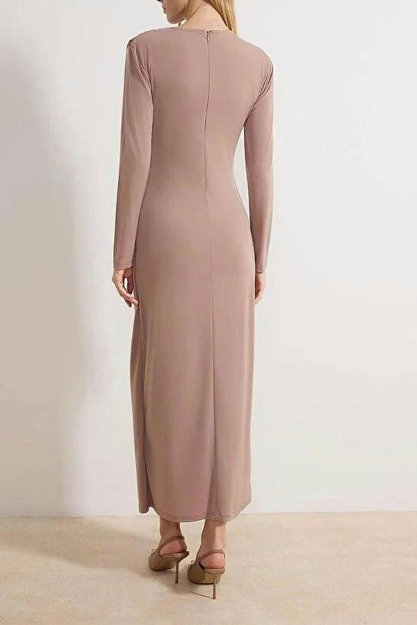 WOVCOR Unlined Plain Knit Dress with Waist Detail