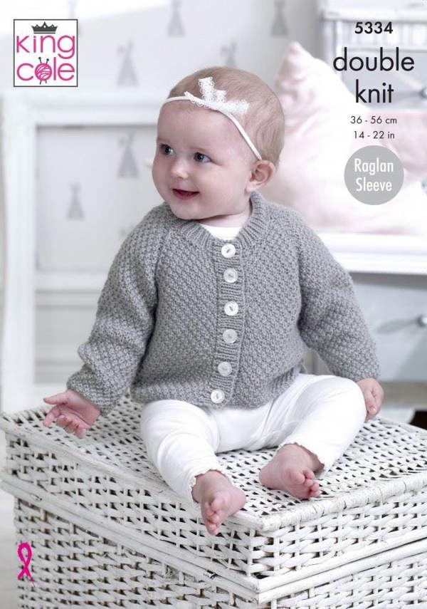 King Cole Comfort DK Knitting Pattern 5334, Cardigans, Sweaters for Baby, Kids, 14 - 22 Inches