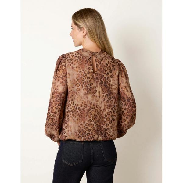 Blue Vanilla Cowl Neck Puff Ball Blouse