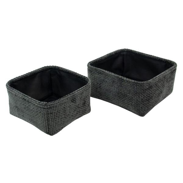 JVL Metro Square Fabric Storage Baskets for Home Organisation, Set of 2, Black