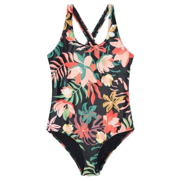 Animal Womens Mia Leafy Floral Cross Back One Piece Swimsuit - Black