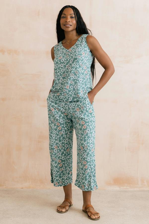 Lily & Me Greta Sea Holly Print Cropped Trousers Ocean
