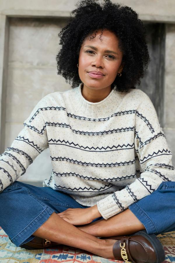 Lily & Me Kirstie Flecked Knit Stripe Knit Jumper Ecru