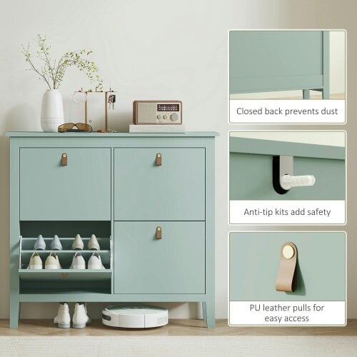 Wyld Haus Margarita Wooden Mint Green 4 Drawer Shoe Cabinet Faux Leather Handles