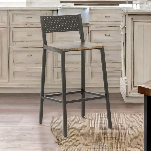 Rafaelo Mobilia Set of 2 Breakfast Bar Stools with Footrest and Backrest Brown