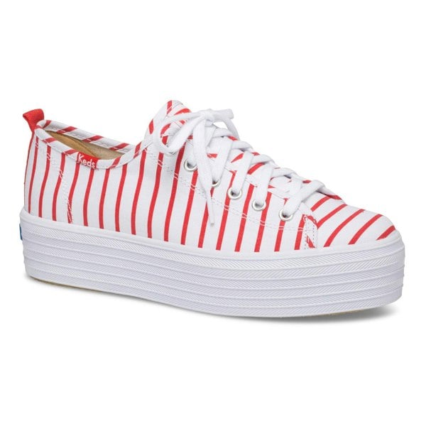 Keds Women's Triple Up Breton Stripe Canvas Shoes, White&Red