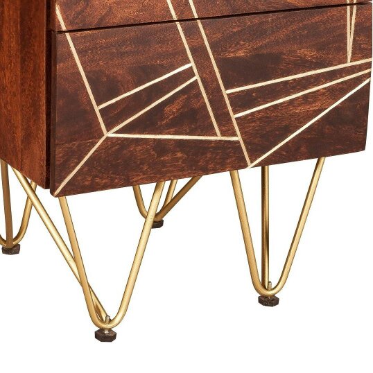 Wyld Haus Bandung Dark Mango Wood and Gold 2 Drawer Side Table