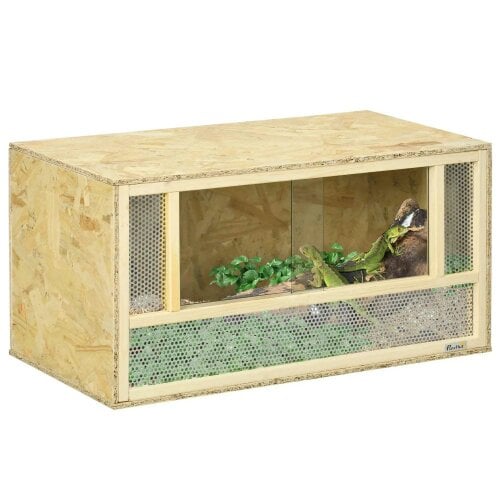 Bobobiy Reptile Terrarium Vivarium Habitat w/ Transparent Sliding Doors, Mesh, for Lizards, Horned Frogs, Snakes & Chameleons, 80 x 40 x 40 cm