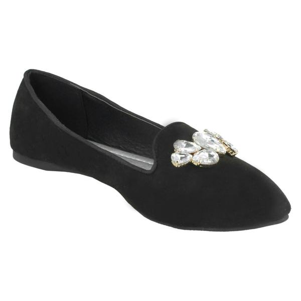 Spot On Ladies Spot On Jewel Trim Vamp Ballerinas