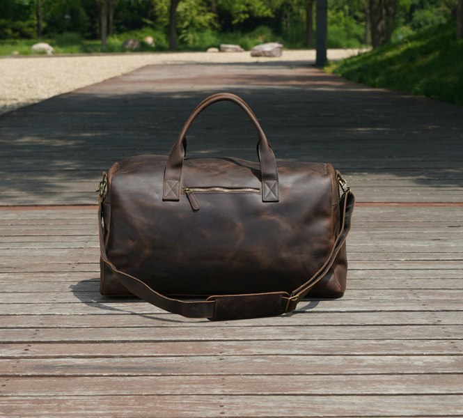 Touribag Genuine Leather Weekend Bag - Dark Brown