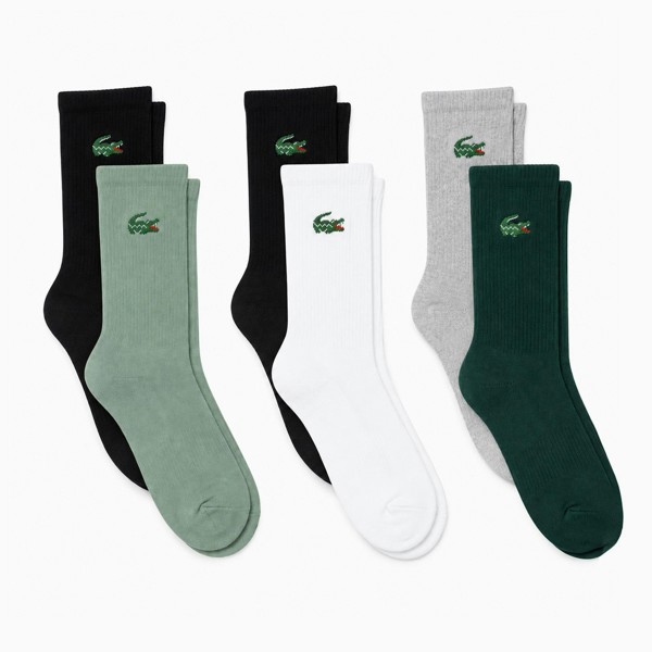 Lacoste 6-Pack Jacquard Crocodile  Sport Socks - Sage/Black/White/Grey/Dark Green/Black