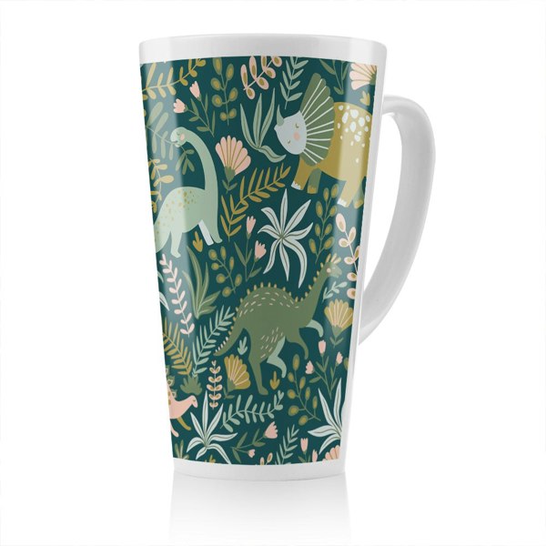 Benjamin Tate Design Hand drawn dinosaurs and tropical leaves and flowers. Designer Latte Mug