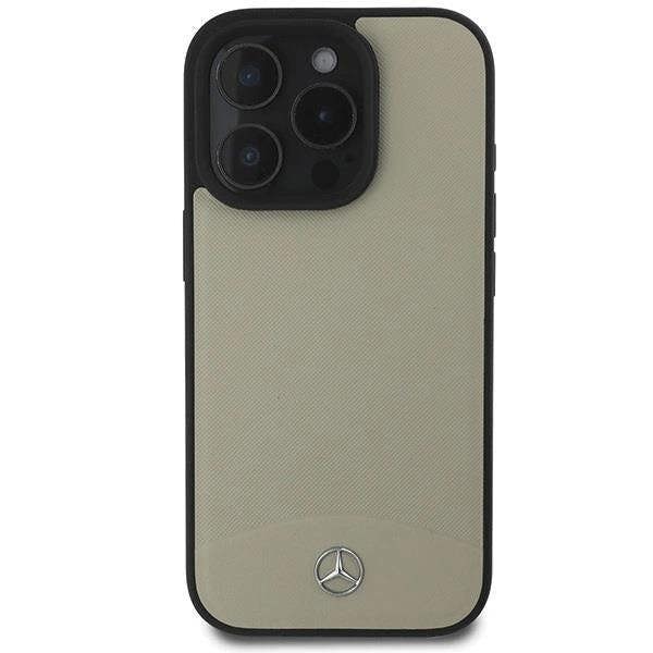Mercedes MB Textured and Plain Leather Case with MagSafe for iPhone 16 Pro Max 6.9" Beige - MEHMP16X23RBARE