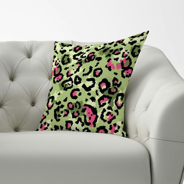 Warren Reed Green And Pink Leopard Print Cushions