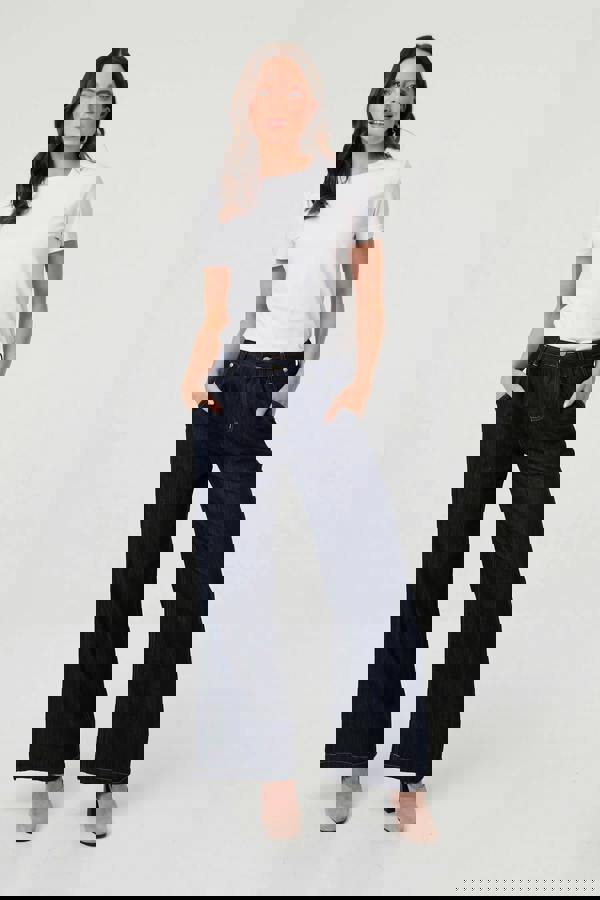 Black | High Waist Pleat Front Wide Leg Jeans