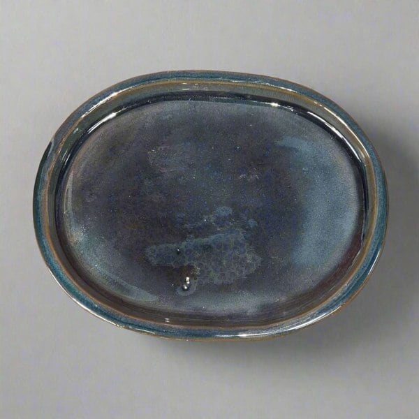 26cm Glazed Drip Tray | Oval | Blue - Yorkshire Bonsai