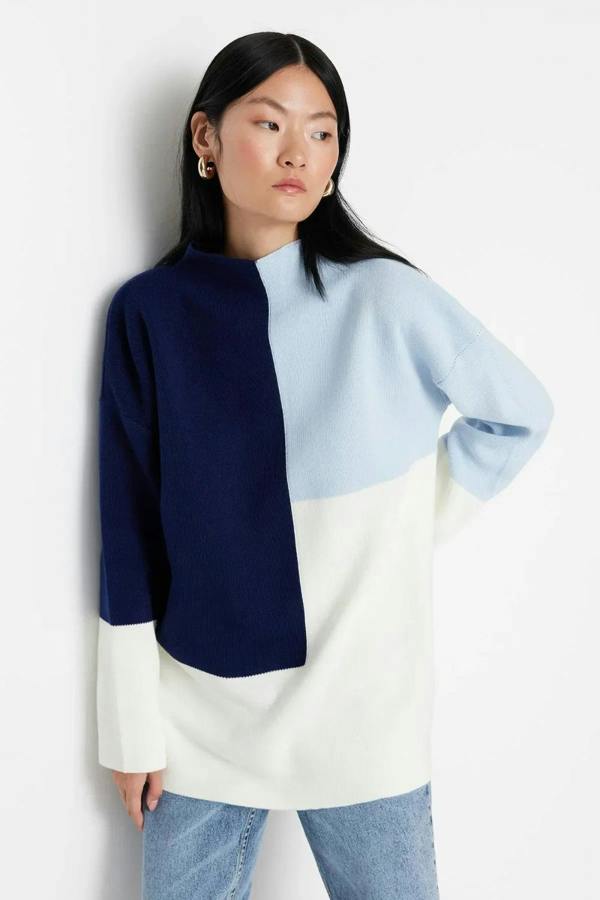 Hoxton Gal Blocked High Neck Knit Sweater