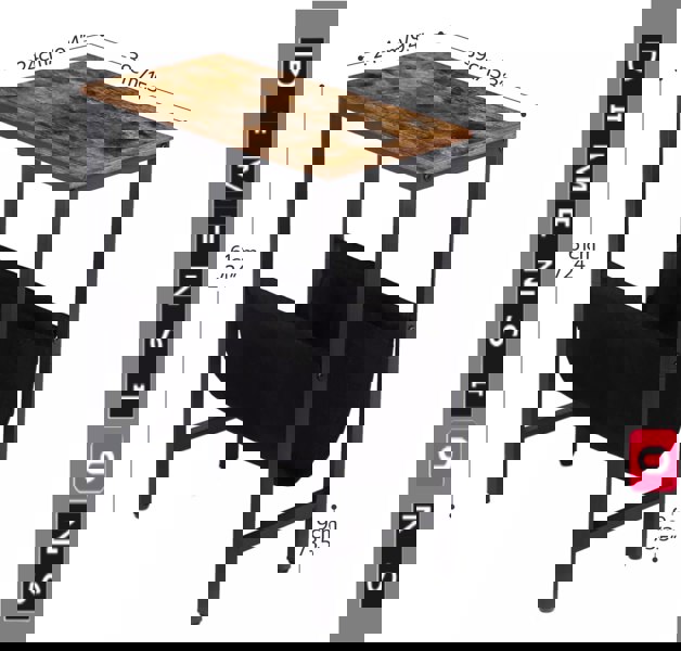 Modcraft Rustic Brown Narrow Side Table – Small Bedside End Table with Metal Frame for Bedroom or Living Room